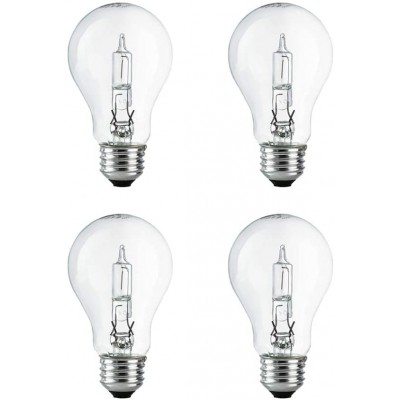 A19 Clear Halogen Light Bulb 29 Watt 40W Equivalent 2700K Soft White E26 Medium Base 380 Lumens 120V 4 Pack