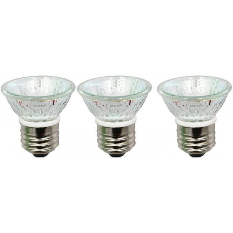 Anyray A1876Y 3-Bulbs HR16 120V 35W E27  E26 MR-16 35 Watt JDR C Halogen Bulb Lamp FMW Flood with Lens