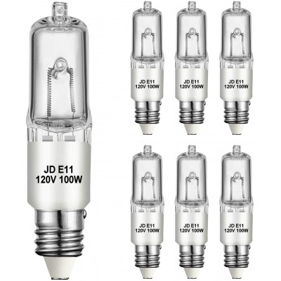 Jaenmsa E11 Bulb JDE11 120V 100W Halogen Light Bulb 6 Pack Dimmable JDE11 Bulb T4 Mini Candelabra Base for Chandeliers Pendants Table Lamps Cabinet Lighting 2700K Warm White6 Pack