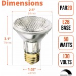 PAR20 Halogen Narrow Flood Light Bulb 50W Dimmable 700 Lumens E26 Medium Base 2700K Warm White 130V Ideal for Range Hood Replacement 4 Pack
