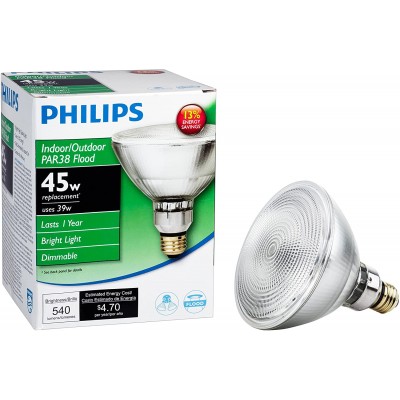 Philips 419424 Halogen PAR38 45 Watt Equivalent Flood Dimmable Standard Base Light Bulb