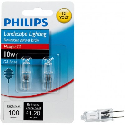 Philips Halogen Landscape Lighting T3 12-Volt Light Bulb: 3000-Kelvin 10-Watt G4 Base 2-Pack