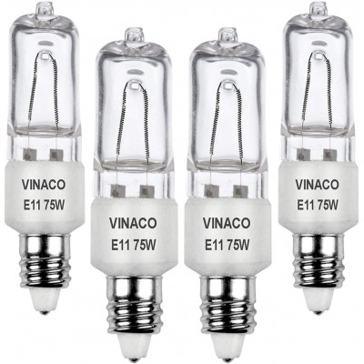 Vinaco E11 Bulb JDE11 120v 75w Halogen Light Bulbs T4 E11 Bulb with E11 Mini Candelabra Base High Output 1150lm E11 Halogen Bulb 4PCS E11 Light Bulb with Warm White