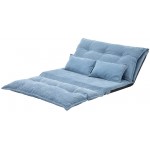 Adjustable Leisure Sofa Bed Folding Futon Couch Bed with 2 Pillows Video Gaming Floor Sofa with 5 Reclining Positon for Living Room Bedroom Dorm Balcony or Gaming Room Blue