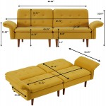 AOOWOW Convertible Futon Sofa Bed Modern Reclining Futon Loveseat Couch with Adjustable Armrest 4 Side Pockets and 8 Tapered Legs Folding Sleeper Sofa for Dorm Room Living Room Bedroom Office Yellow