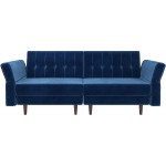 Belffin Velvet Convertible Futon Sofa Bed Memory Foam Futon Couch Sleeper Sofa Blue