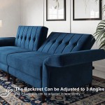Belffin Velvet Convertible Futon Sofa Bed Memory Foam Futon Couch Sleeper Sofa Blue