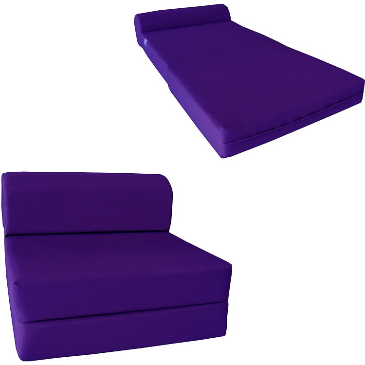 D&D Futon Furniture Chair Folding Foam Bed Studio Sofa Guest Folded Foam Mattress 6" x 36" x 70" Purple