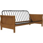 DHP Futon Wood Arms and Side Storage Mattress Sold Separately Walnut Frame