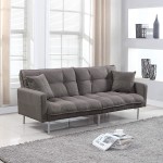 Divano Roma Furniture Collection Modern Plush Tufted Linen Fabric Splitback Living Room Sleeper Futon Dark Grey Small