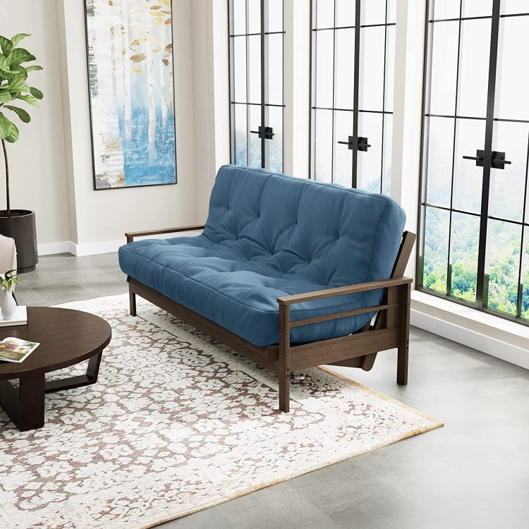 Full Size Futon Mattress Hand-Tufted in The USA by Loosh Soft Lightweight Cover Durable Layered Foam Interior 11” Denim Blue Frame Not Included