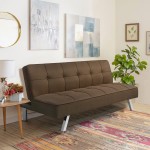 Furmax Futon Sofa Bed Convertible Sleeper Couch Bed for Living Room Modern Fabric Folding Recliner Sofa with Sturdy Metal Legs Brown
