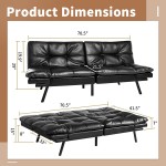 Futon Sofa Bed Convertible Memory Foam Futon Couch Bed Modern Folding Sleeper Sofa with Quick Adjustable Armrest and Backrest for Studio Apartment Dorm Living Room Guest Room Home Office Black