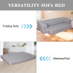HonTop 8 Inch Folding Sofa Couch Bed with 2 Pillows Modern Kids Futon Sofa Bed Memory Foam Sleeper Chair Bed for Guest Bed Mattress Twin Size Light Grey