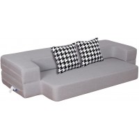 HonTop 8 Inch Folding Sofa Couch Bed with 2 Pillows Modern Kids Futon Sofa Bed Memory Foam Sleeper Chair Bed for Guest Bed Mattress Twin Size Light Grey