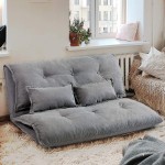 JERRY & MAGGIE Sofa Bed Floor Cute Futons Sets with 2 Pillows Comfortable Adjustable Sofa TV Floor Gaming Couch Lazy Sofa Folding Sleeping Laying Entertainment | Deep Grey
