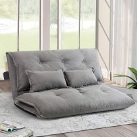 JERRY & MAGGIE Sofa Bed Floor Cute Futons Sets with 2 Pillows Comfortable Adjustable Sofa TV Floor Gaming Couch Lazy Sofa Folding Sleeping Laying Entertainment | Deep Grey