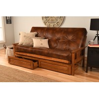 Kodiak Furniture Monterey Futon Set with Storage Drawers with Barbados Base and Oregon Trail Saddle Mattress