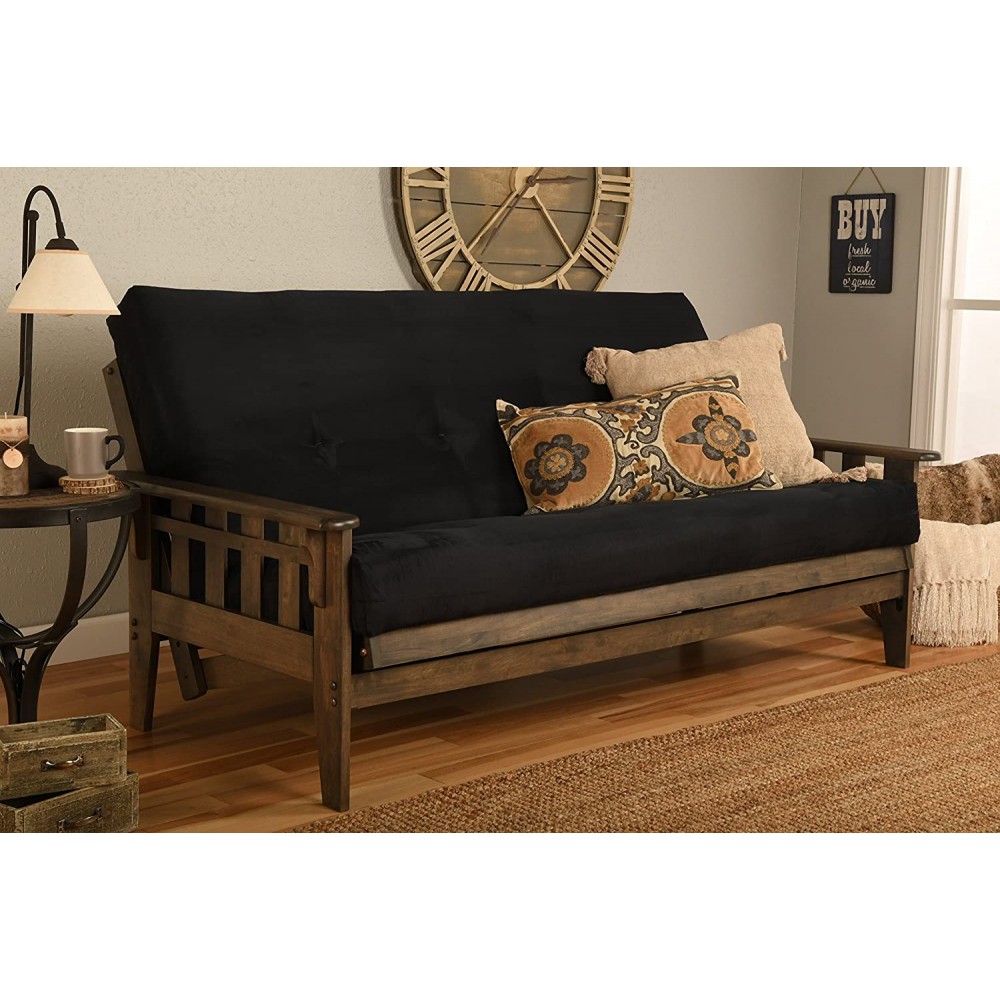 Kodiak Furniture Tucson Full Size Futon Set in Rustic Walnut Finish Suede Black