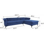 Large Sofa,Velvet Sectional Sofa with Chaise Lounge Modern Seater Couch Furniture seat Sofa Classic Tufted Chesterfield Settee Sofa Tufted Back for Living Room Blue