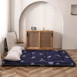 Navy Space Adventure Japanese Floor Futon Mattress Thicken Tatami Mat Sleeping Pad Foldable Bed Roll Up Mattress Floor Lounger Bed Couches and Sofas for Kids Full Size