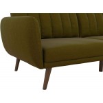 Novogratz Brittany Sofa Futon Premium Upholstery and Wooden Legs Green