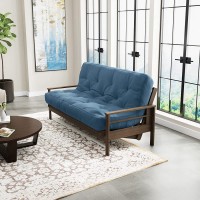 Queen Size Futon Mattress Hand-Tufted in The USA by Loosh Soft Lightweight Cover Durable Layered Foam Interior 11” Denim Blue Frame Not Included