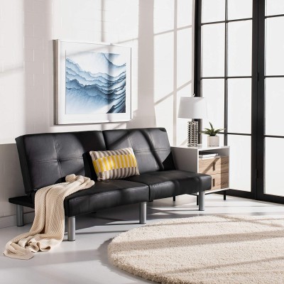 Safavieh Home Noho Modern Black and Silver Foldable Futon Sofa Bed