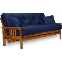 Stanford Futon Set Full Size Futon Frame with Mattress Included 8 Inch Thick Mattress Twill Navy Blue Color Heavy Duty Wood Popular Sofa Bed Choice