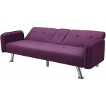 Yoglad Upgraded Linen Futon Sofa Upholstered Loveseat with Cup Holder Sleeper for Living Room Bed Room Office Twin Size 74" L Purple