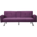 Yoglad Upgraded Linen Futon Sofa Upholstered Loveseat with Cup Holder Sleeper for Living Room Bed Room Office Twin Size 74" L Purple