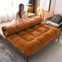ZHANGLE Thicken Warm Lamb Wool Futon Mattress Full Size Foldable Floor Mattress Soft Tatami Quilted Sleeping Pad Camping Non-Slip and Breathable,Brown,Queen