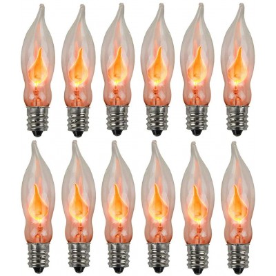 12 Pack Flicker Flame Light Bulb Realistic Flame Shaped Bulb Flickering Orange for Christmas Indoor Outdoor Decor 1w 120 Volt E12 Flame Candelabra Light Bulbs Suit for C18 String Lights