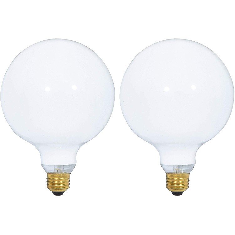 2 Pack G40 Incandescent Light Bulb 2700K Soft Light Decorative Globe Light Bulbs,E26 Medium Base Perfect use for Decor Pendant Bathroom Vanity Mirror Makeup Dimmable. White-Finish 60