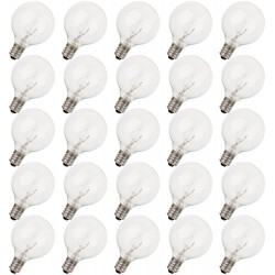 25 Pack G40 Clear Globe Replacement Bulbs 5 Watts 120 Volts E12 C7 Sockets Clear Light Bulbs for G40 Indoor Outdoor Patio Decor String Lights
