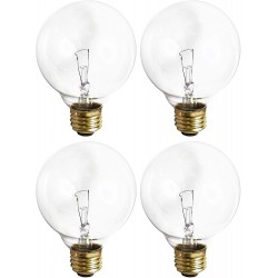 4 Pack G25 Incandescent Incandescent Light Bulb 2700K Soft Light Decorative Globe Light Bulbs,E26 Medium Base Perfect for Pendant Bathroom Vanity Mirror Makeup Dimmable. Crystal-Clear 25-Watt