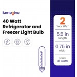 40 Watt 130 Volt T6.5 Refrigerator Light Bulb by Lumenivo ー Replaces 40w 120v Freezer Light Bulb Subzero 500 Series Refrigerator Freezer ー Intermediate Base E17 ー Clear Incandescent Bulb ー 2 Pack