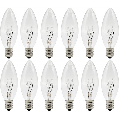 Creative Hobbies® Replacement Light Bulbs for Electric Candle Lamps Window Candles & Chandeliers 7 Watt Candelabra E12 Clear Steady Burning 120v 7w Bulb Pack of 12