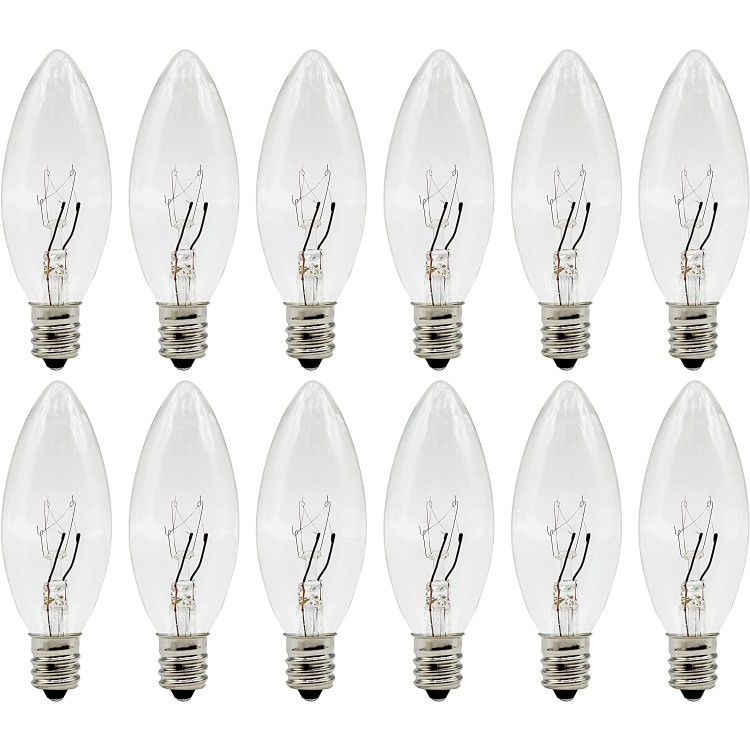 Creative Hobbies® Replacement Light Bulbs for Electric Candle Lamps Window Candles & Chandeliers 7 Watt Candelabra E12 Clear Steady Burning 120v 7w Bulb Pack of 12
