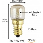 CTKcom 15W E14 Base 4173175 Oven Light Bulbs6 Pack- Microwave Light Bulbs 120V Heat Resistant Bulbs 300'C,Warm White Incandescent Light Bulb 360° Beam Angle,110-130V,6 Pcs