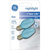 GE Lighting 26223 4-Watt Specialty C7 Incandescent Light Bulb Blue 2-Pack