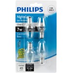 Philips C7 Clear Night Light: 7-Watt E12 Candelabra Base Light Bulb Soft White 4-Pack 415463