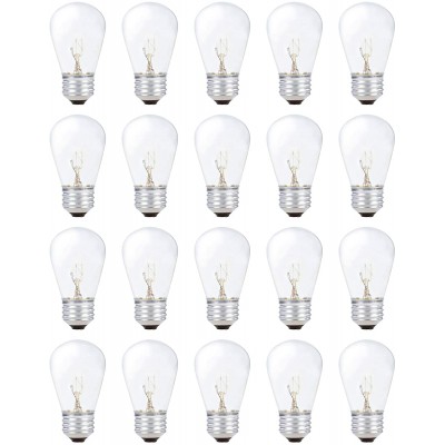 Simba Lighting String Light Outdoor S14 Replacement Bulb 11W E26 Medium Screw Base for Decorating Patio Café Pergola Porch Clear Glass 11 Watt 110V 120V 2700K Warm White Dimmable 20 Pack