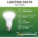 10 Pack Bioluz LED 90 CRI R20 BR20 LED Bulb 3000K Bright Soft White 6W = 50 Watt Replacement 540 Lumen Indoor Outdoor UL Listed CEC Title 20 Compliant Pack of 10