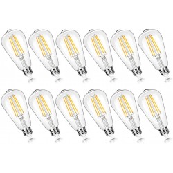 12-Pack Vintage 7W ST58 LED Edison Light Bulbs 60W Equivalent 850Lumens 3000K Soft Warm White E26 Base LED Filament Bulbs CRI90+ Antique Glass Style Great for Home Bedroom Office Non-Dimmable