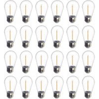 24-Pack LED 1W String Light Bulbs UL Listed Jslinter S14 Plastic Shatterproof Edison Vintage Style Replacement 1 Watt Outdoor Light Bulbs 2200K Waterproof Warm White Equivalent to 11w e26 Base