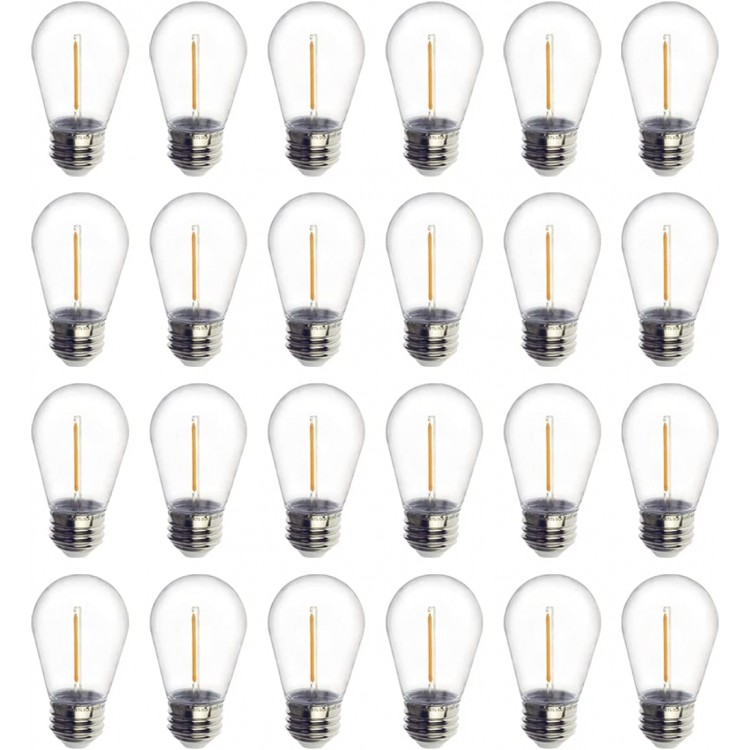 24-Pack LED 1W String Light Bulbs UL Listed Jslinter S14 Plastic Shatterproof Edison Vintage Style Replacement 1 Watt Outdoor Light Bulbs 2200K Waterproof Warm White Equivalent to 11w e26 Base