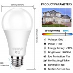 6-Pack Dusk to Dawn LED Light Bulbs A19 11W100Watt Equivalent E26 Basic Automatic On Off 1200LM Daylight White 5000K Smart Sensor Lights Outdoor for Porch Garage Yard Patio Garden