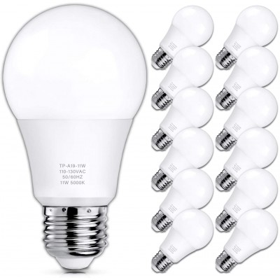 A19 LED Light Bulbs 100 Watt Equivalent LED Bulbs 5000K Daylight White 1100 Lumens Standard E26 Medium Screw Base CRI 85+ 25000+ Hours Lifespan No Flicker Non-Dimmable Pack of 12