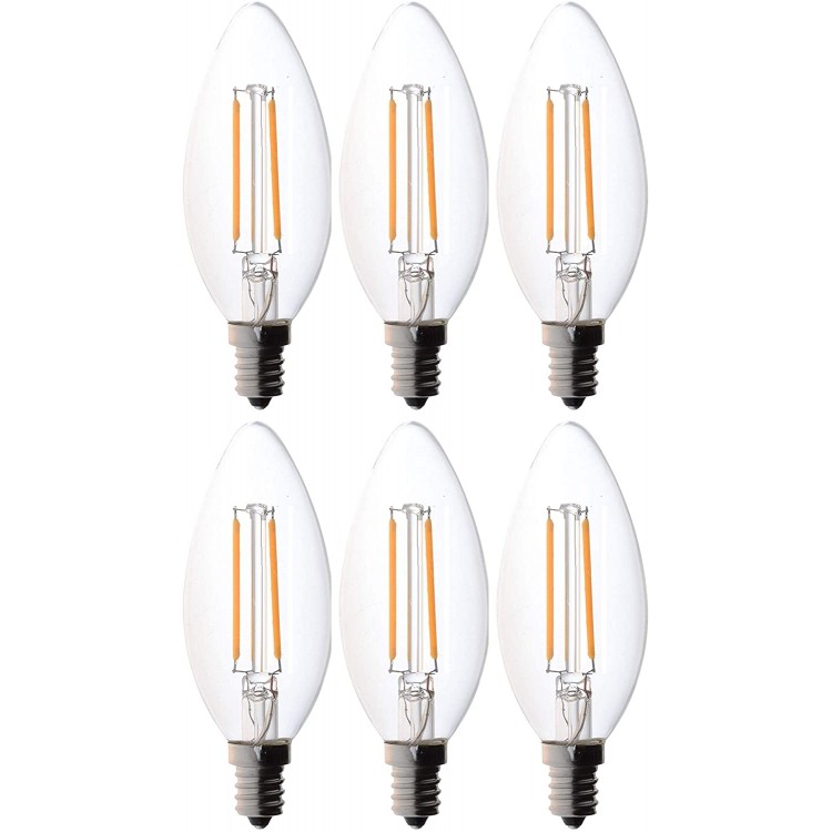 Bioluz LED 40W Filament Candelabra Bulb E12 Base High Efficiency LED Candle Bulbs UL Listed Pack of 6